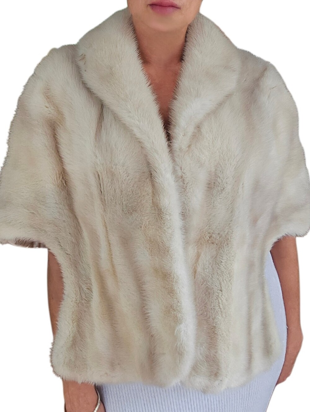 Vintage Genuine Mink Fur Cream Blonde Shrug Capelet Stole With Pockets